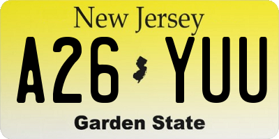 NJ license plate A26YUU