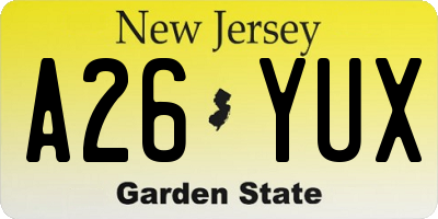 NJ license plate A26YUX