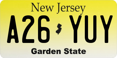 NJ license plate A26YUY