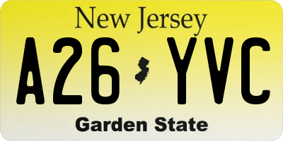 NJ license plate A26YVC