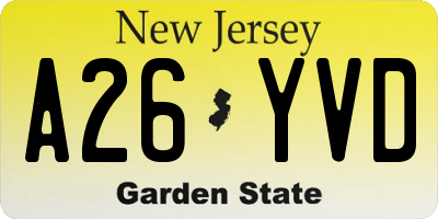 NJ license plate A26YVD
