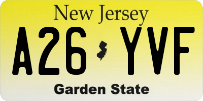 NJ license plate A26YVF