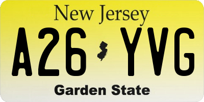 NJ license plate A26YVG