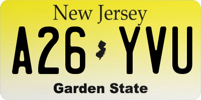 NJ license plate A26YVU