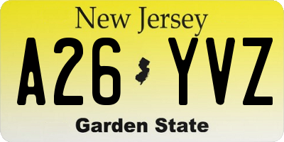 NJ license plate A26YVZ