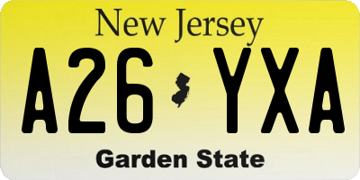 NJ license plate A26YXA