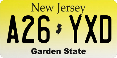 NJ license plate A26YXD