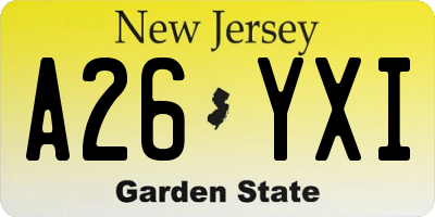 NJ license plate A26YXI
