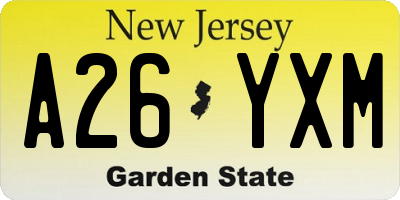 NJ license plate A26YXM