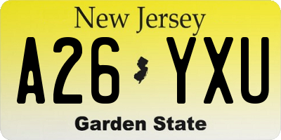 NJ license plate A26YXU