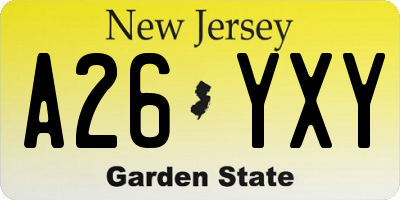 NJ license plate A26YXY