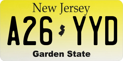 NJ license plate A26YYD