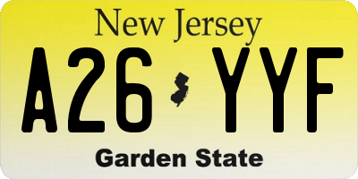 NJ license plate A26YYF
