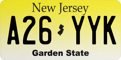 NJ license plate A26YYK