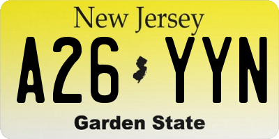 NJ license plate A26YYN