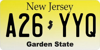 NJ license plate A26YYQ