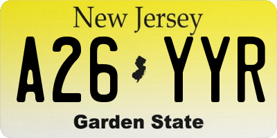 NJ license plate A26YYR