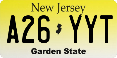 NJ license plate A26YYT