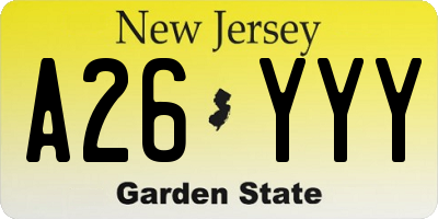 NJ license plate A26YYY
