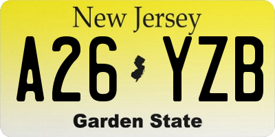 NJ license plate A26YZB