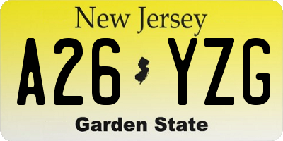 NJ license plate A26YZG