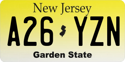 NJ license plate A26YZN
