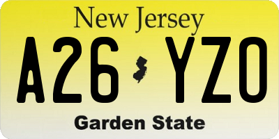 NJ license plate A26YZO