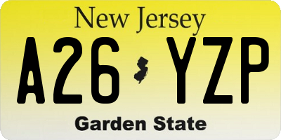 NJ license plate A26YZP