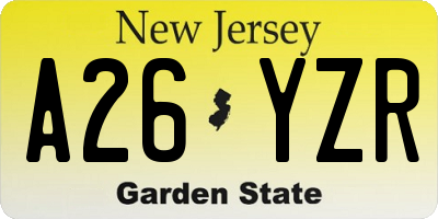 NJ license plate A26YZR