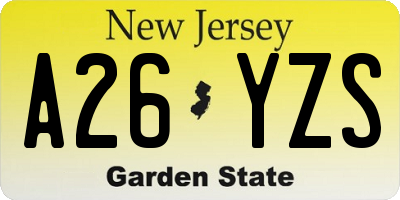 NJ license plate A26YZS