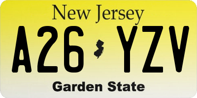 NJ license plate A26YZV