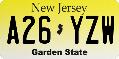 NJ license plate A26YZW