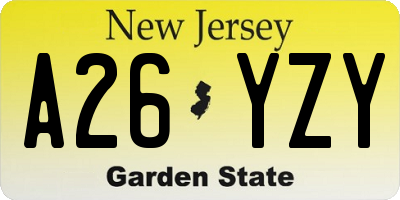 NJ license plate A26YZY