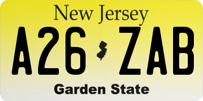 NJ license plate A26ZAB