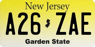 NJ license plate A26ZAE