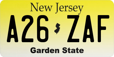 NJ license plate A26ZAF