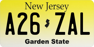 NJ license plate A26ZAL