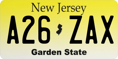 NJ license plate A26ZAX