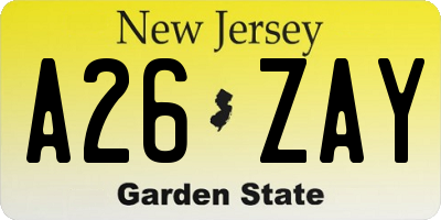 NJ license plate A26ZAY