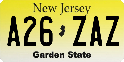 NJ license plate A26ZAZ