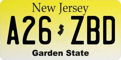 NJ license plate A26ZBD