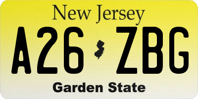 NJ license plate A26ZBG