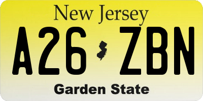 NJ license plate A26ZBN