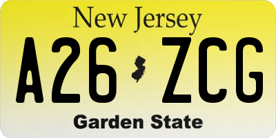 NJ license plate A26ZCG