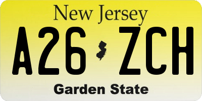 NJ license plate A26ZCH