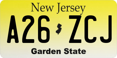NJ license plate A26ZCJ