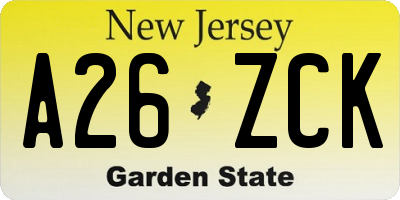 NJ license plate A26ZCK