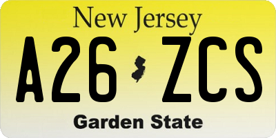 NJ license plate A26ZCS