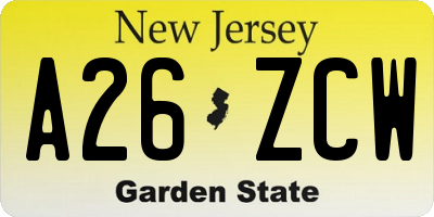 NJ license plate A26ZCW