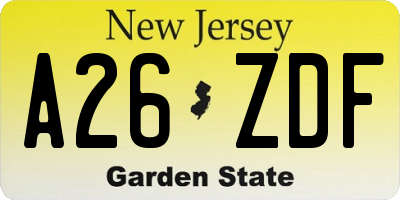 NJ license plate A26ZDF